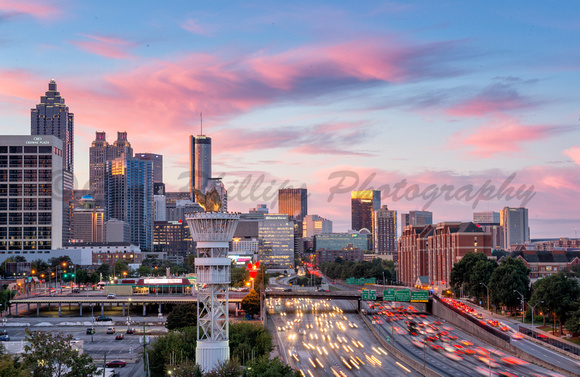 The Atlanta Skyline and the Downtown Connector at Sunrise.